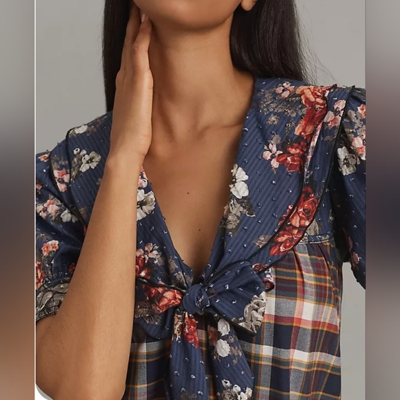 Anthropologie Pilcro short sleeve bow front tunic mini - Picture 3 of 7